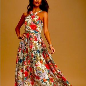 Lulu’s Lilja Cream Floral Print Maxi Dress Halter neck